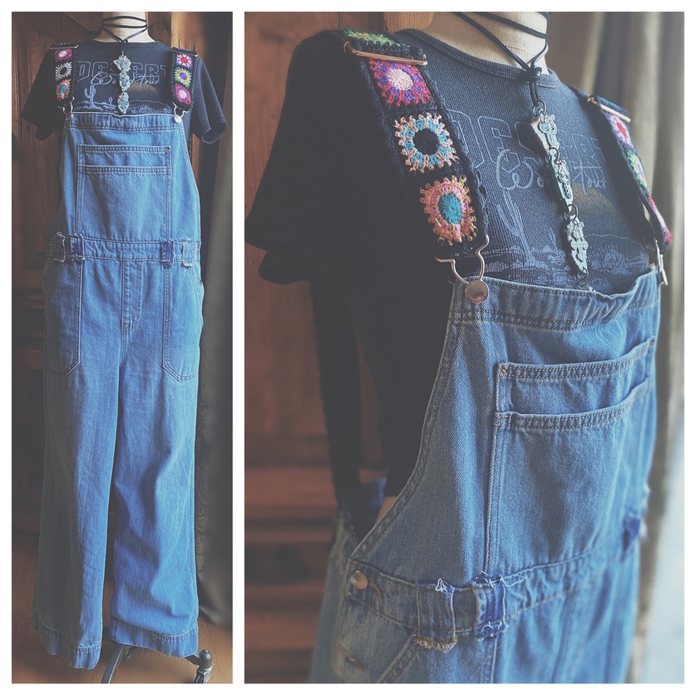 OOAK Artisan Granny Square Overalls | Wide Leg Multi-Color Boho | 10